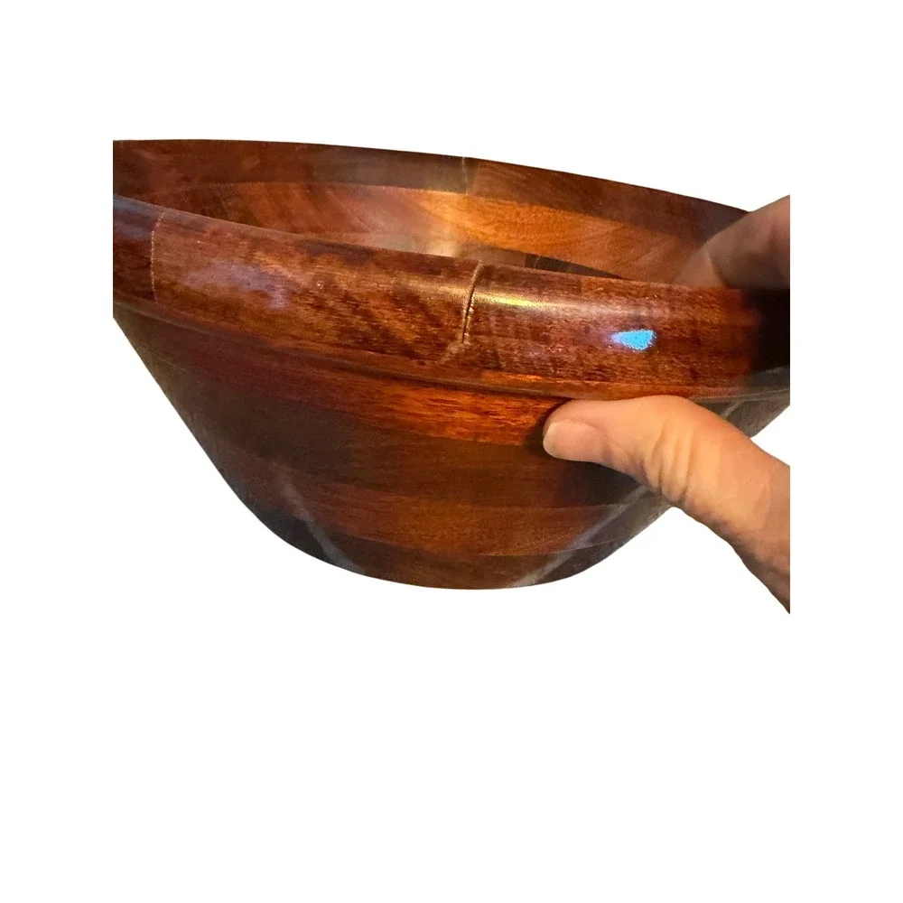 Vintage Wooden Salad Bowl Set 10 Piece Thailand Mahogany Finish Mid Century